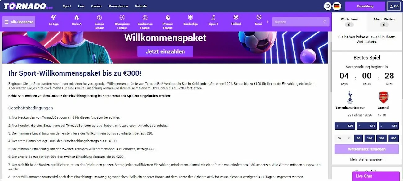 TornadoBet Neukundenbonus