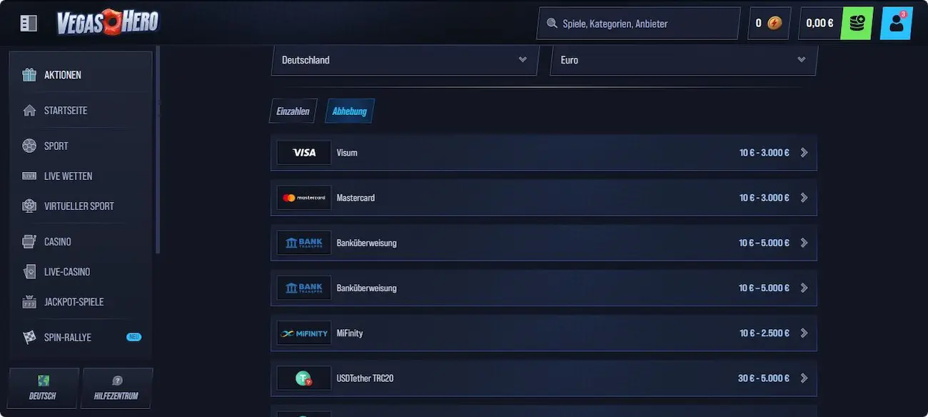 VegasHero Erfahrungen mit der Auszahlung