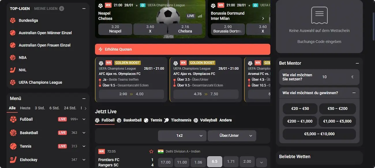 Wettson Sportwetten Angebot