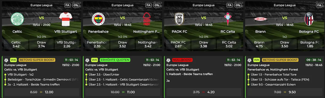 Betovo bietet täglich erhöhte Quoten an