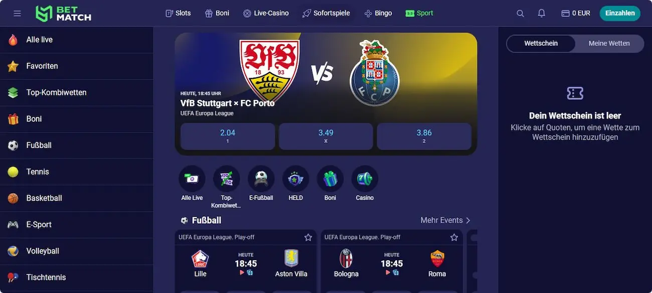 BetMatch Sportwetten Angebot