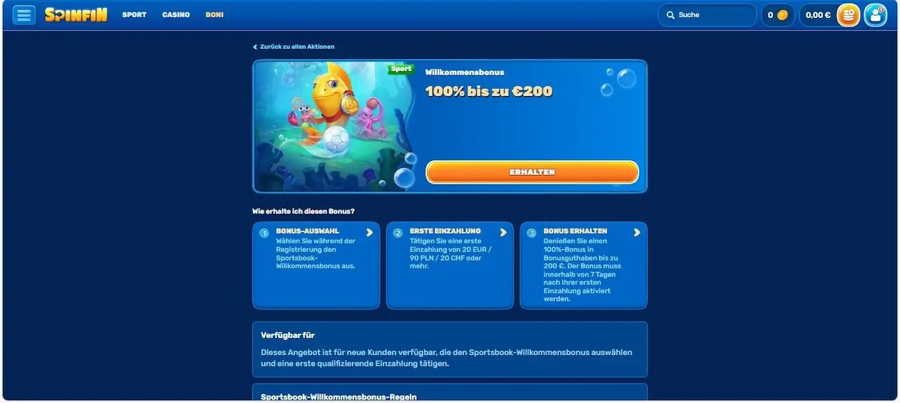SpinFin Neukundenbonus: 100 % bis zu 200 €