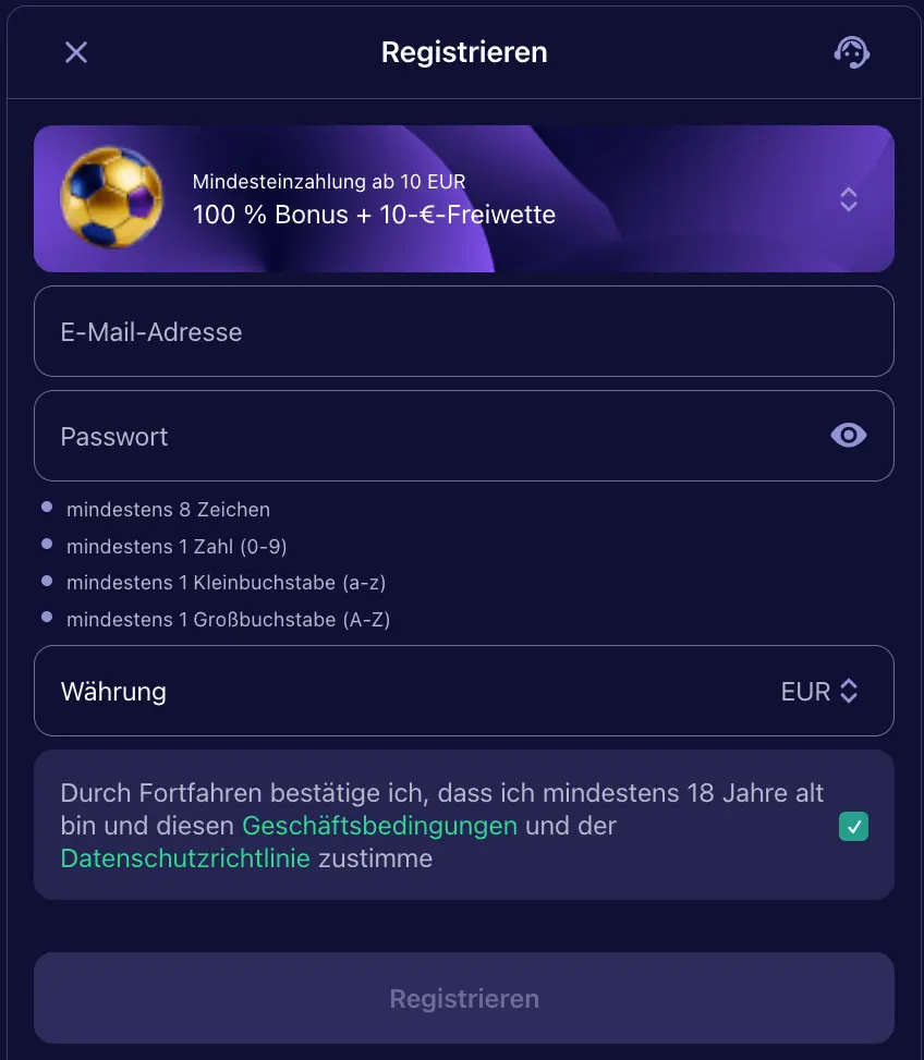 BetMatch Bonus Code: Eintragung möglich, aktuell aber nicht erforderlich