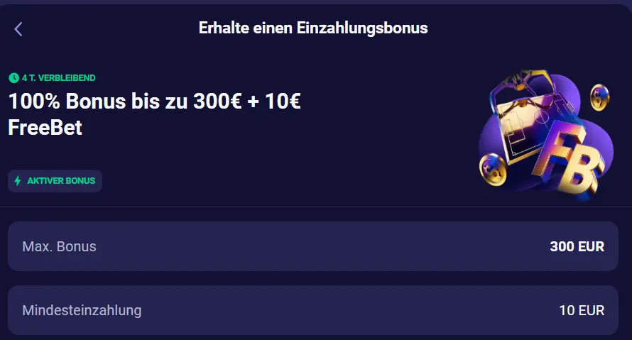 BetMatch Einzahlungsbonus: 100 % bis 300 Euro