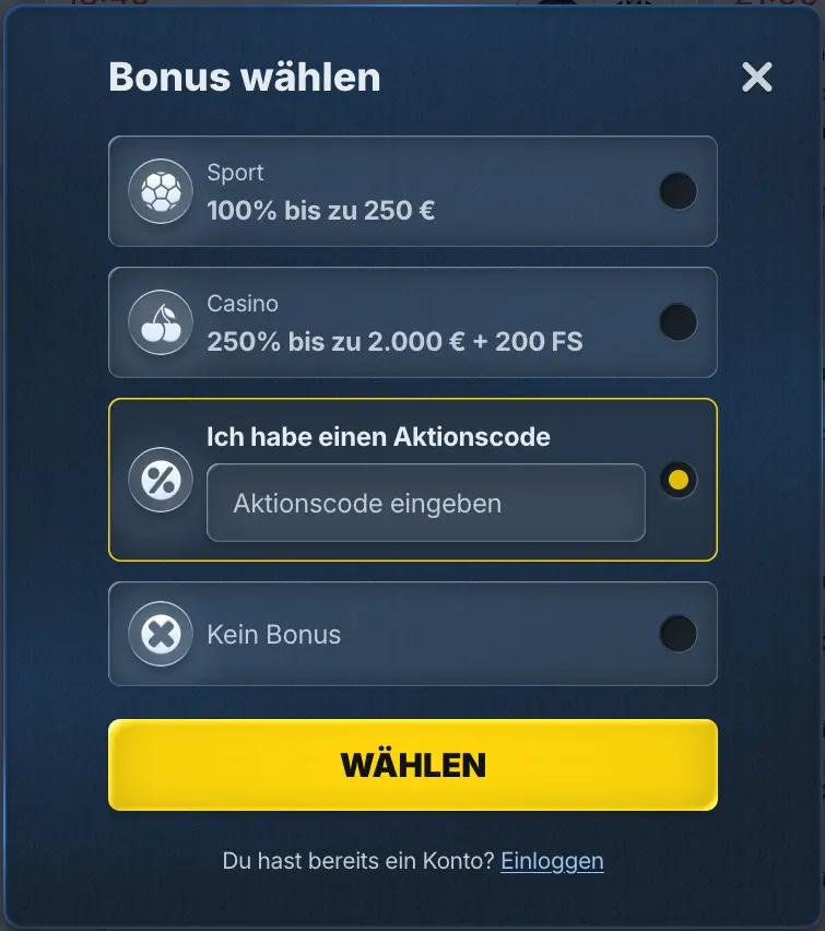 BetRepublic Bonus Code: Eintragung möglich, aber aktuell kein Code bekannt.