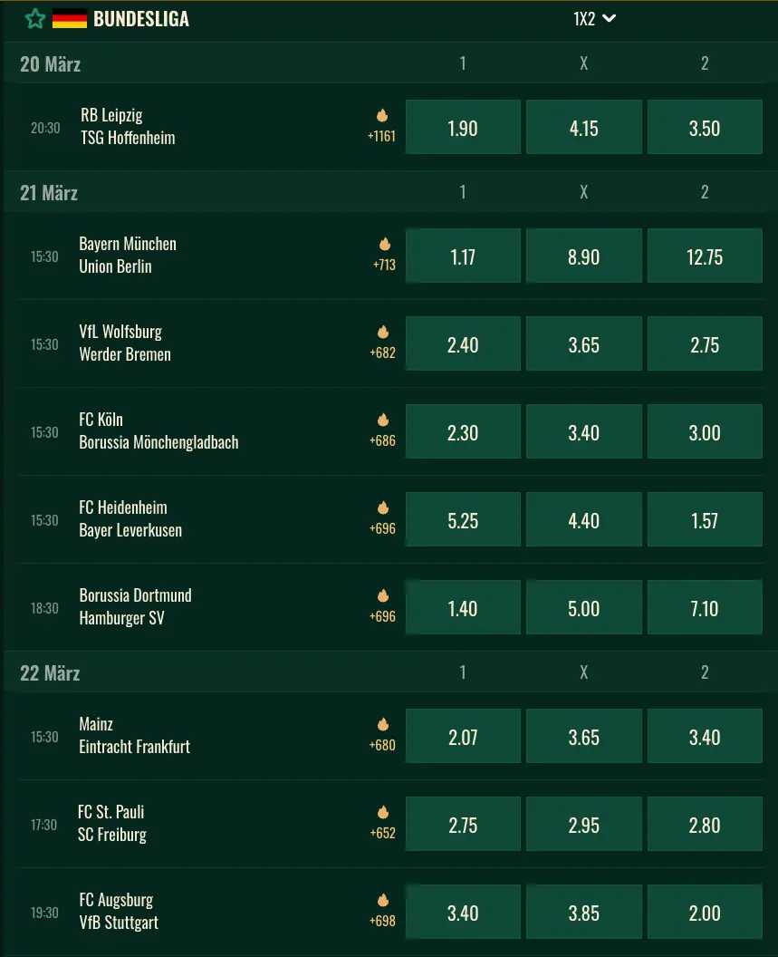 Bundesliga Quoten zum 27. Spieltag // Bild: Spybet