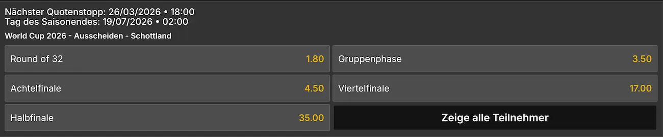 Wann scheidet Schottland bei der Weltmeisterschaft 2026 aus? // Bild: Jokery