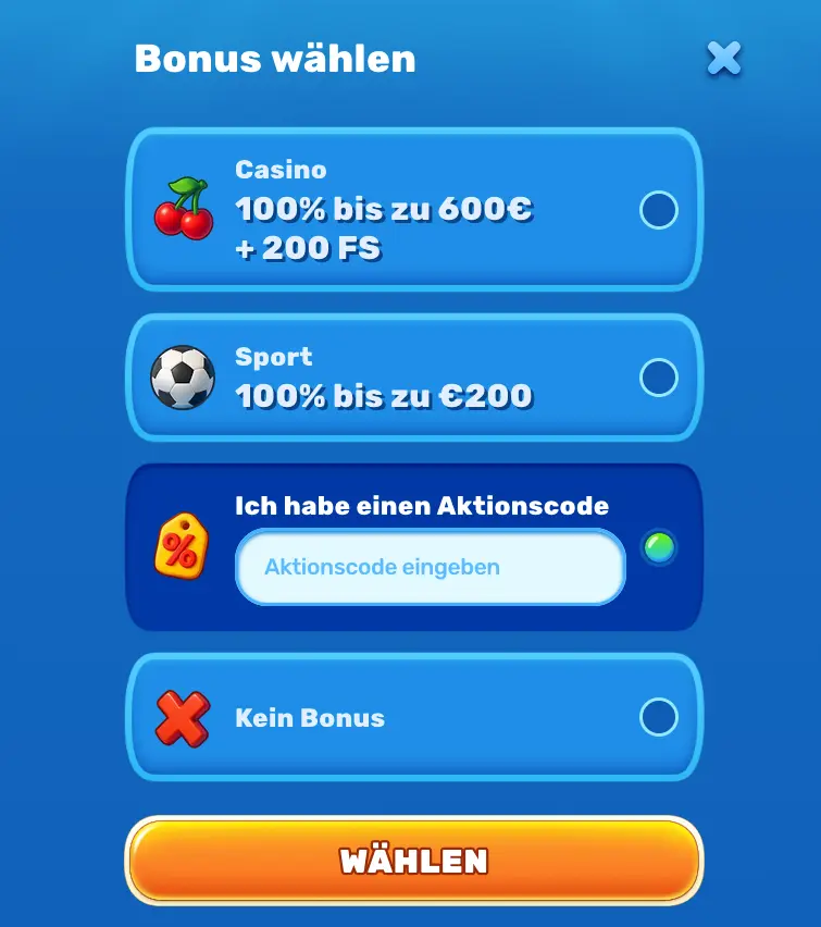 SpinFin Bonus Code: Eine Eintragung ist möglich, derzeit ist uns aber kein Code bekannt.
