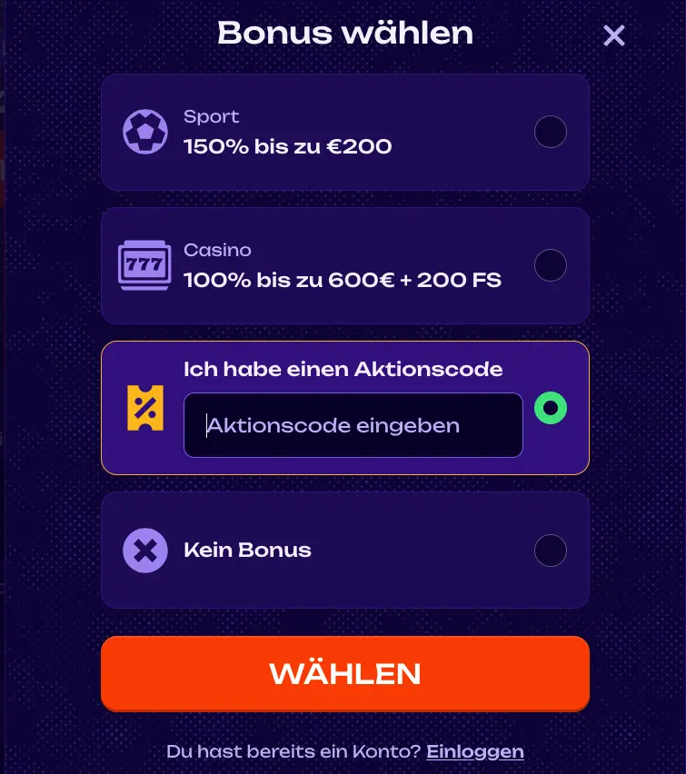 X3BET Bonus Code: Es gibt ein Formularfeld, uns ist aber kein Code bekannt.