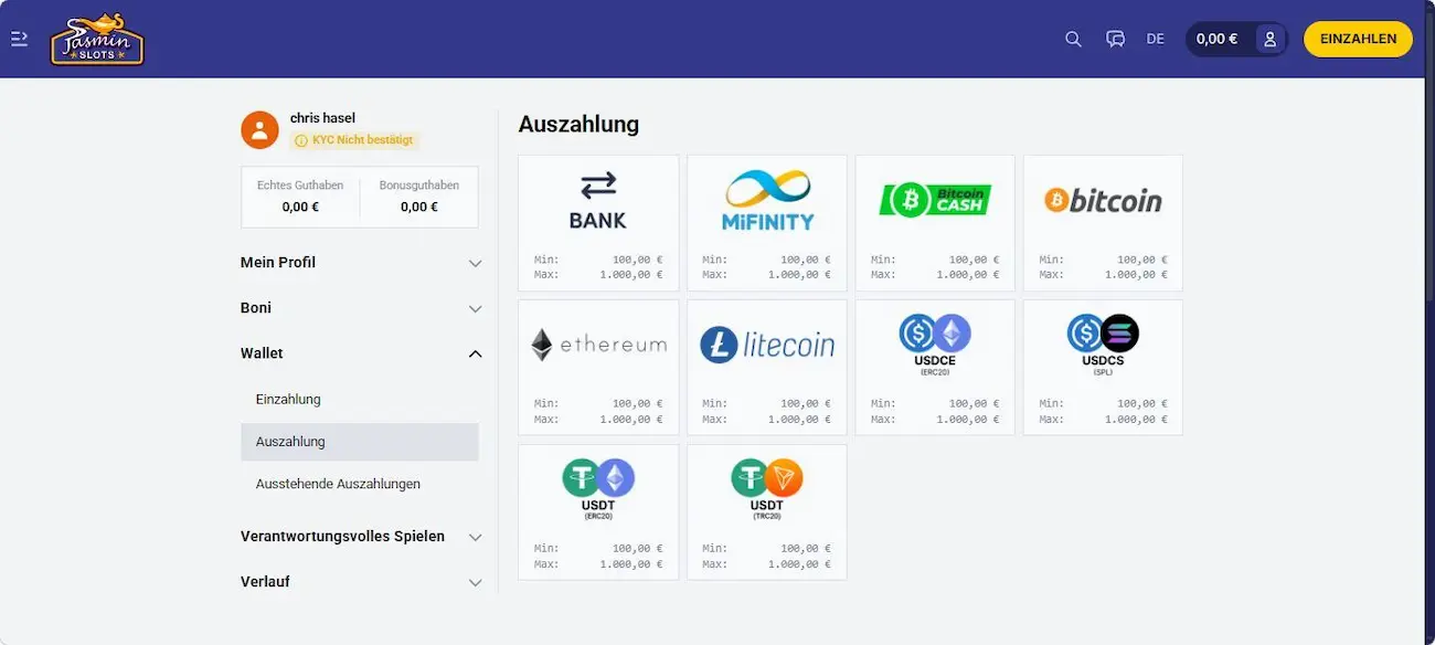 Jasmin Slots Erfahrungen mit der Auszahlung