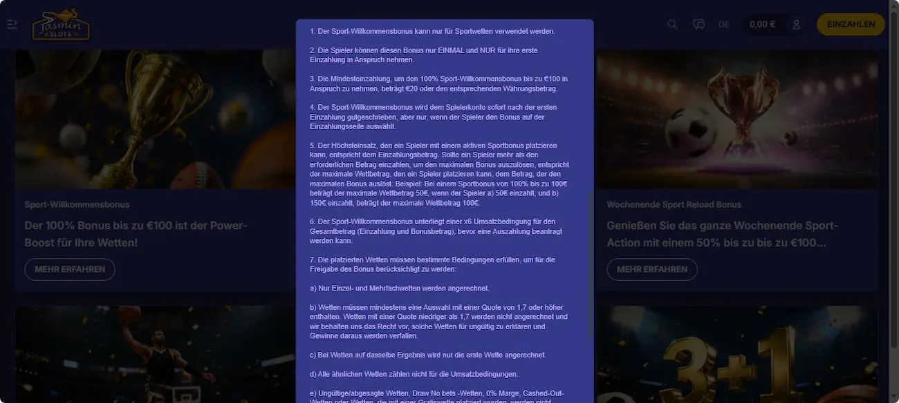 Die Bonus-Regeln von Jasmin Slots Sportwetten im Überblick