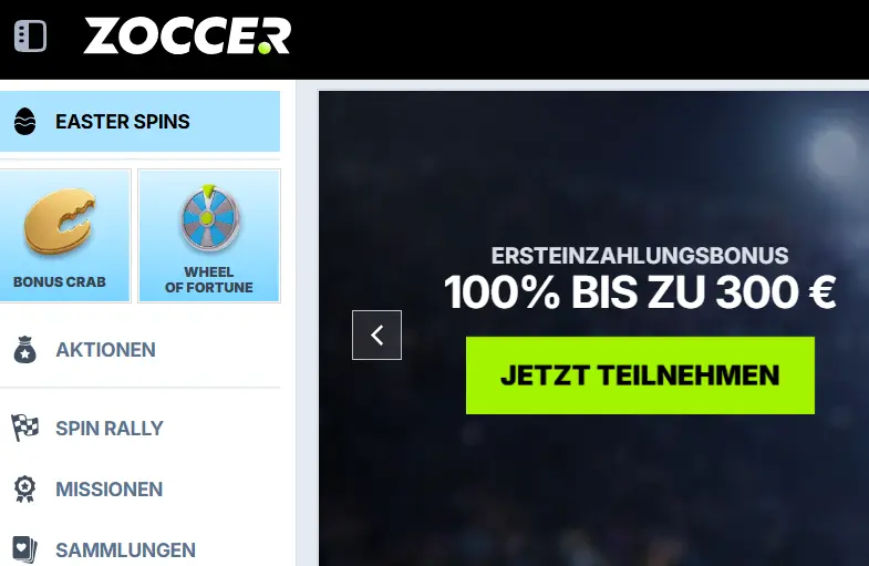 Zoccer Ersteinzahlungsbonus - hier bis 300 Euro