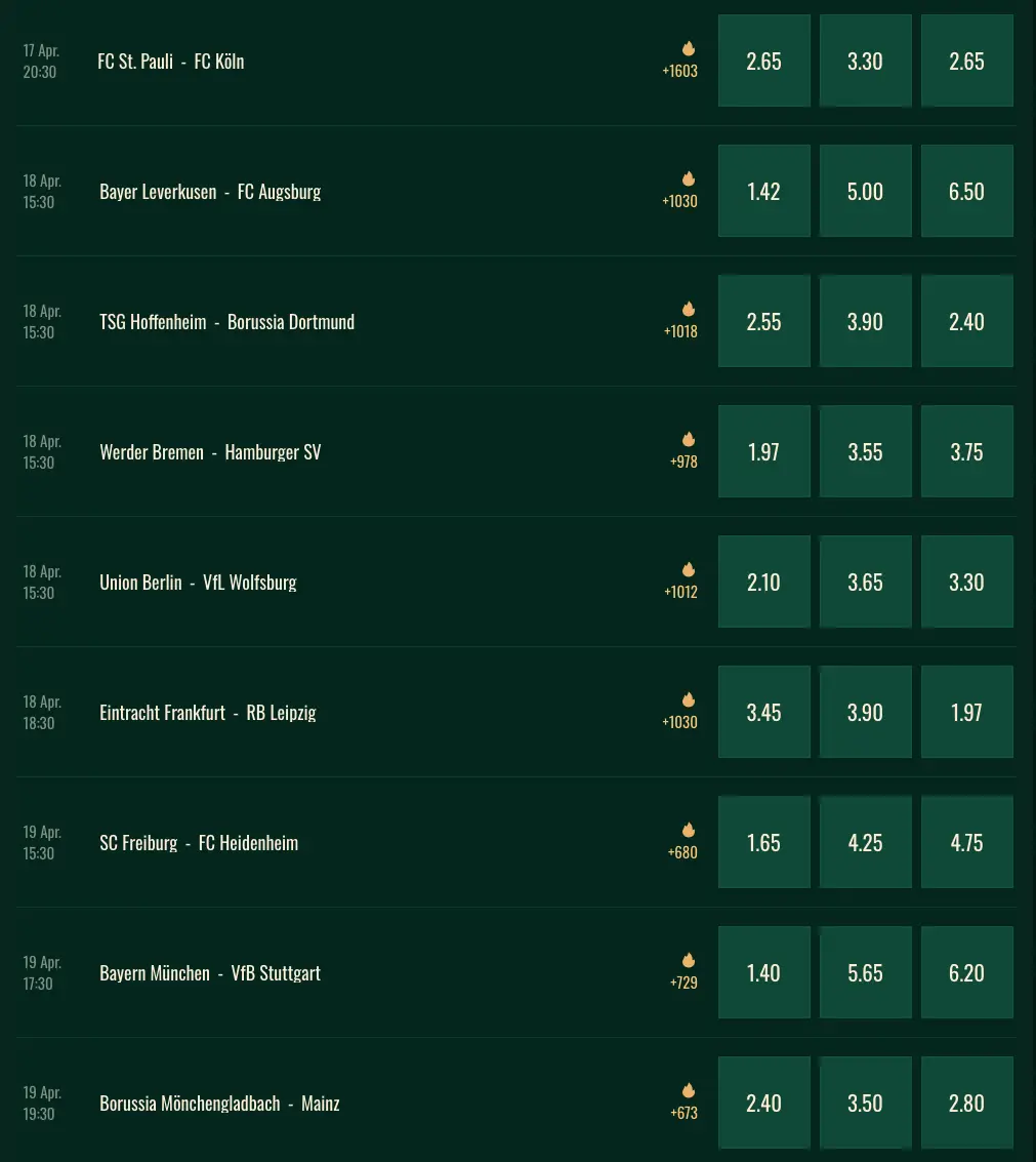 Die Bundesliga Quoten zum 30. Spieltag // Bild: Spybet