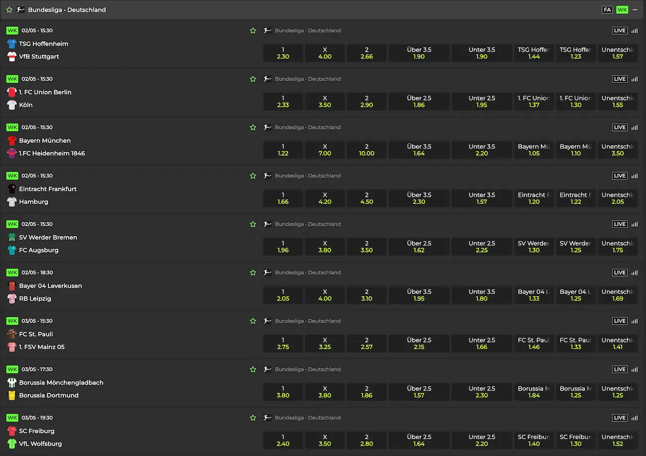 Bundesliga Tipps zum 32. Spieltag - hier die Quoten // Bild: Betovo