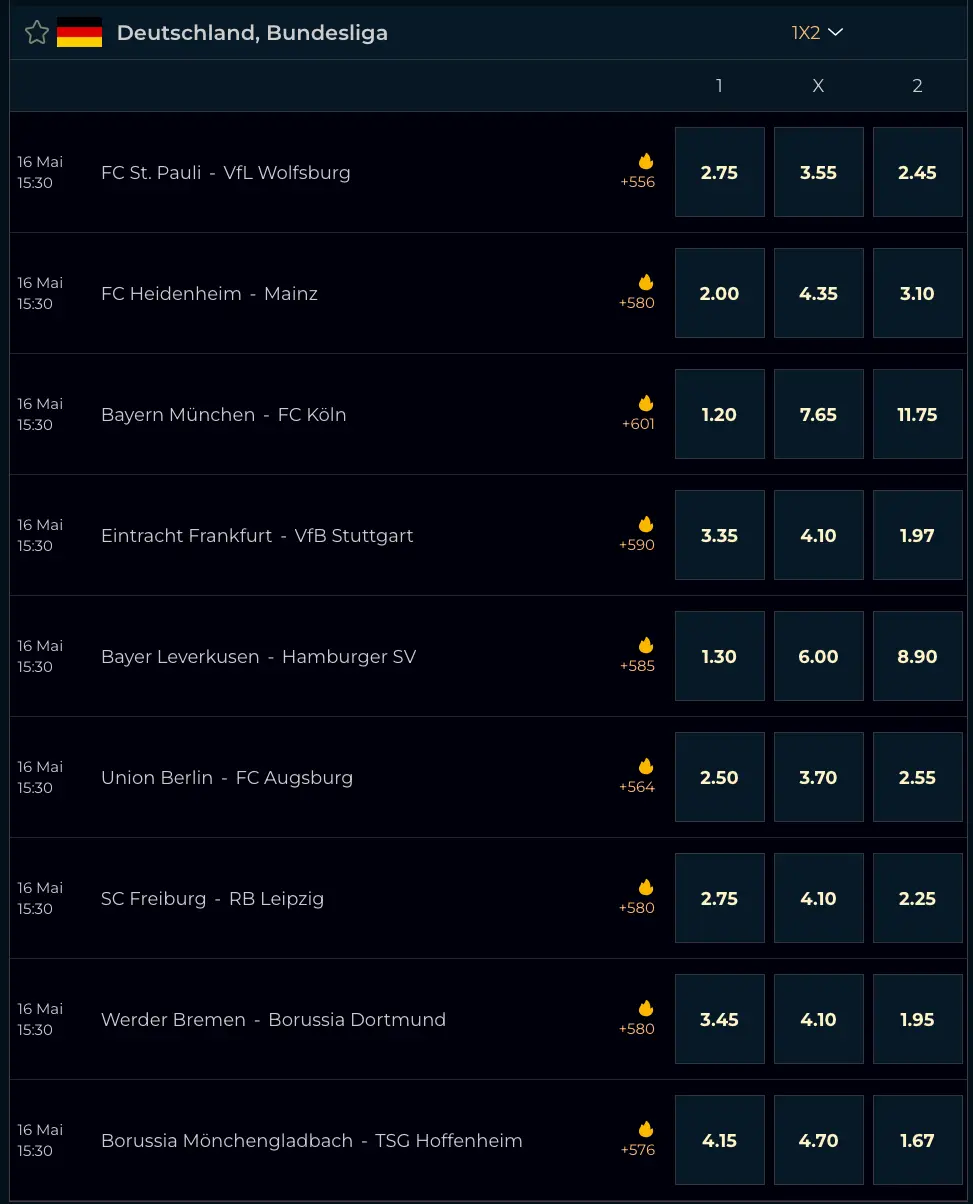 1. Bundesliga Quoten zum 34. Spieltag // Bild: Monsterwin
