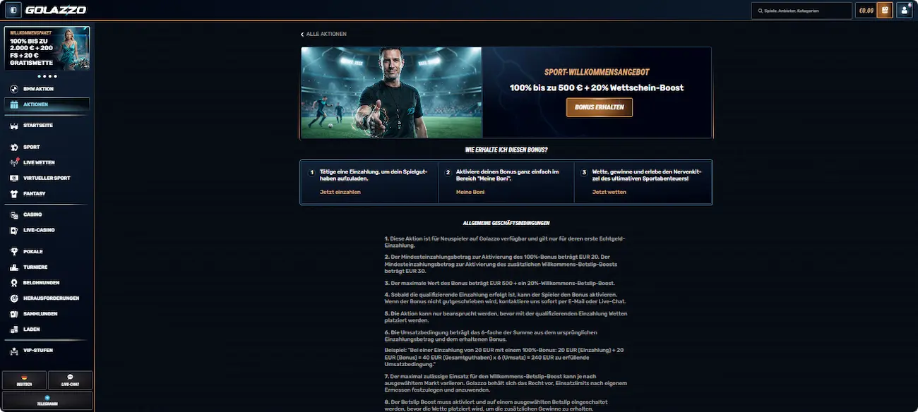 Golazzo Bonus für Neukunden