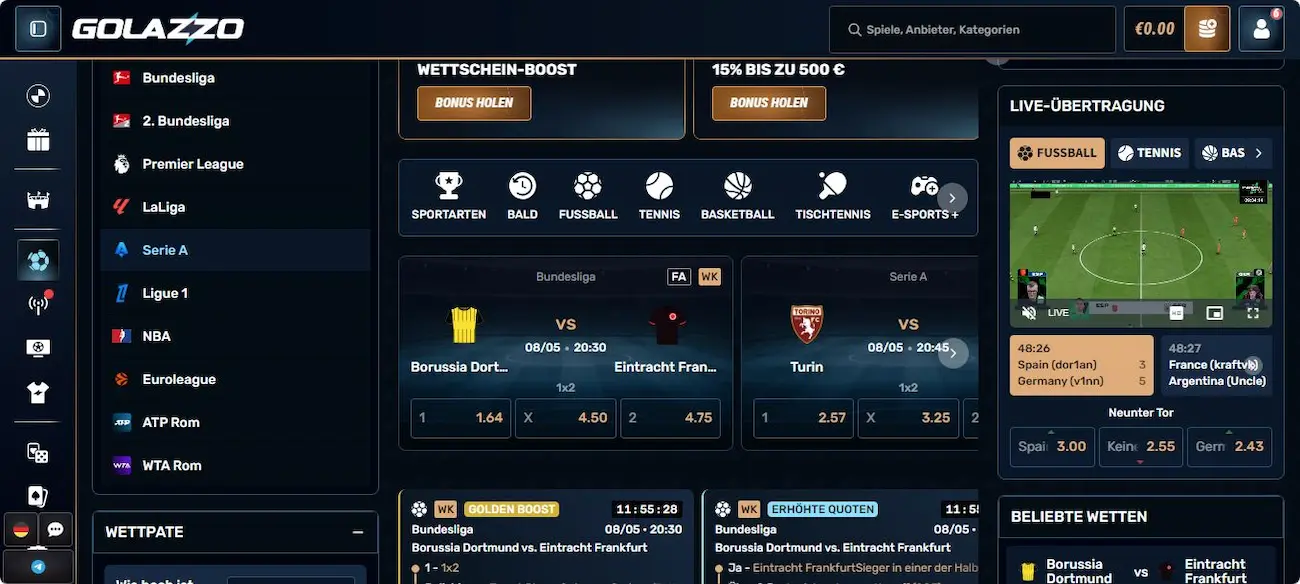Golazzo Sportwetten Angebot: Stark aufgestellt!
