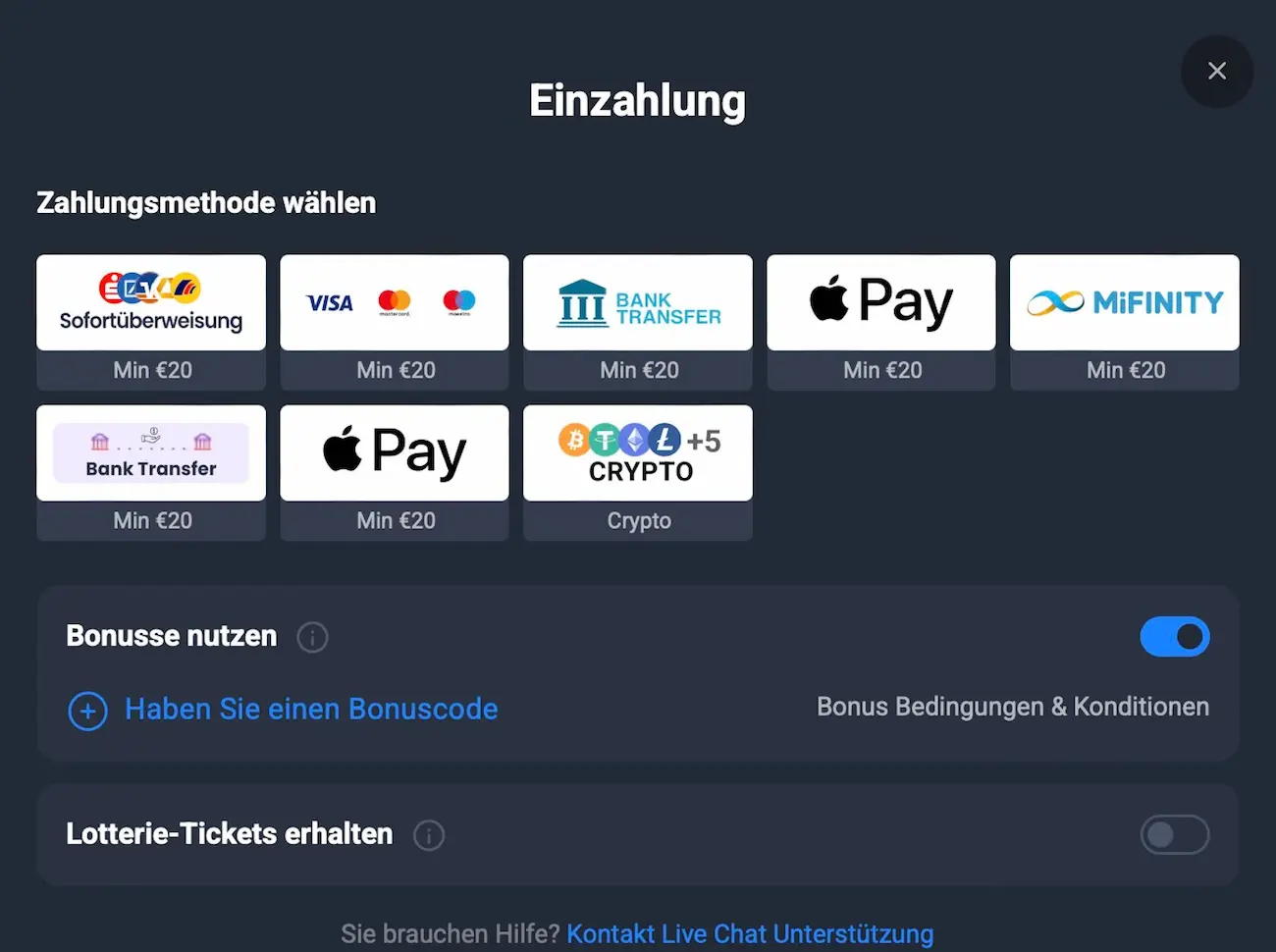 Lucky Hunter Test der Einzahlungsmethoden