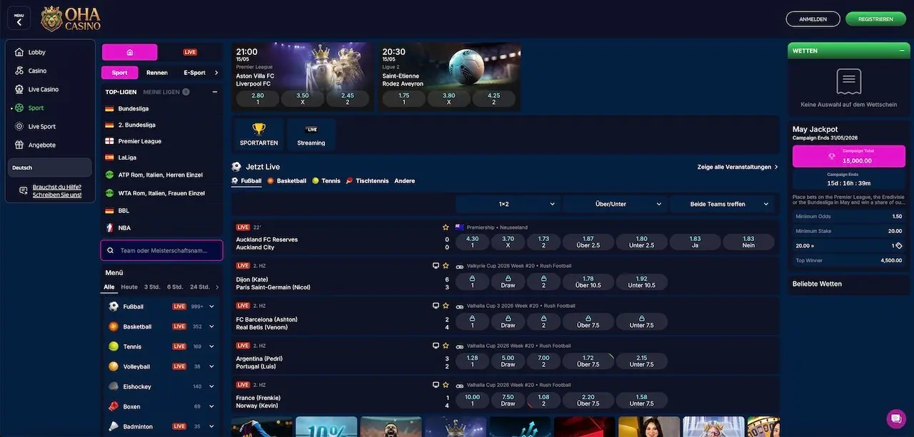 Oha Sportwetten Angebot // Bild: Oha Casino