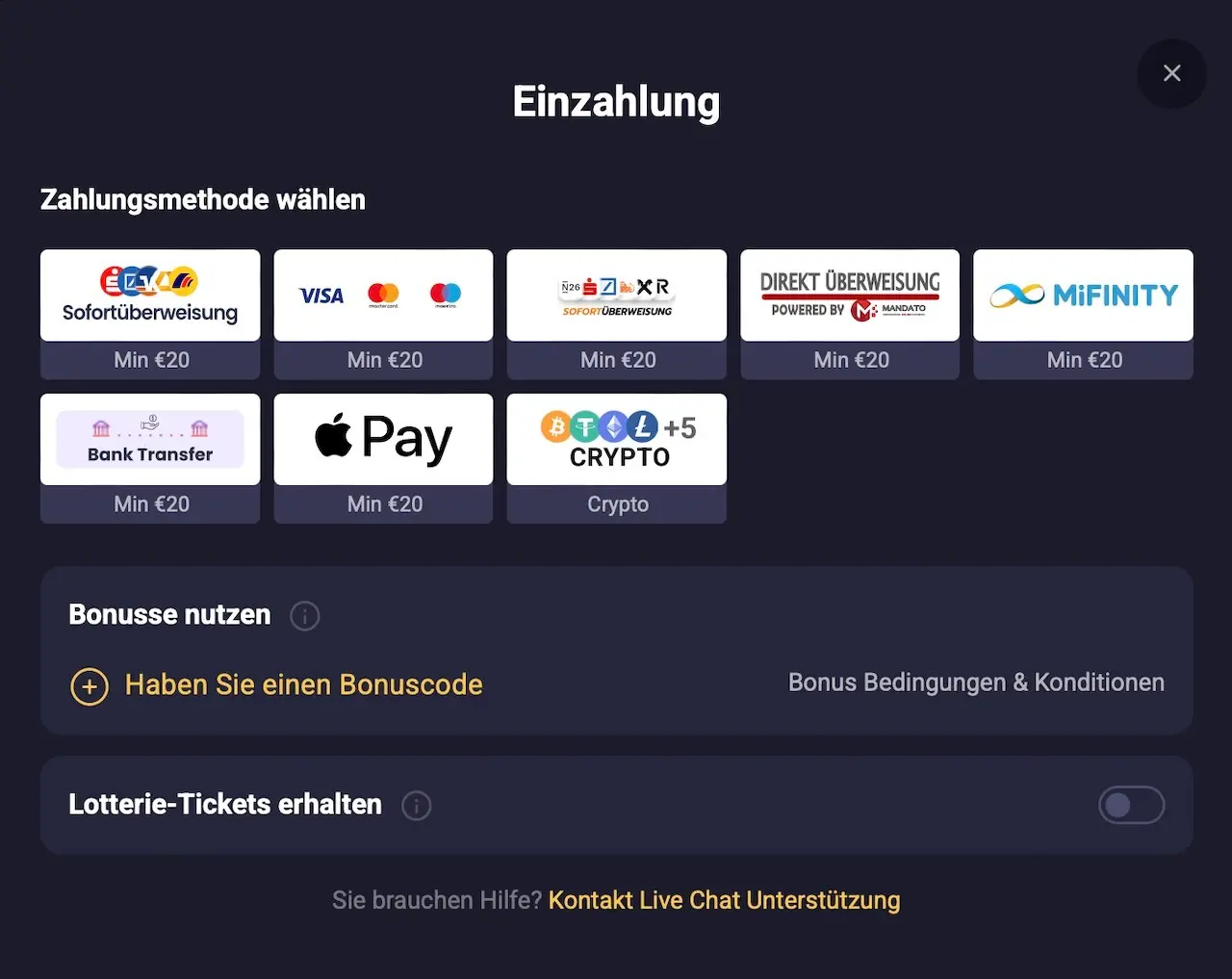 RollXO Test der Einzahlungsmethoden
