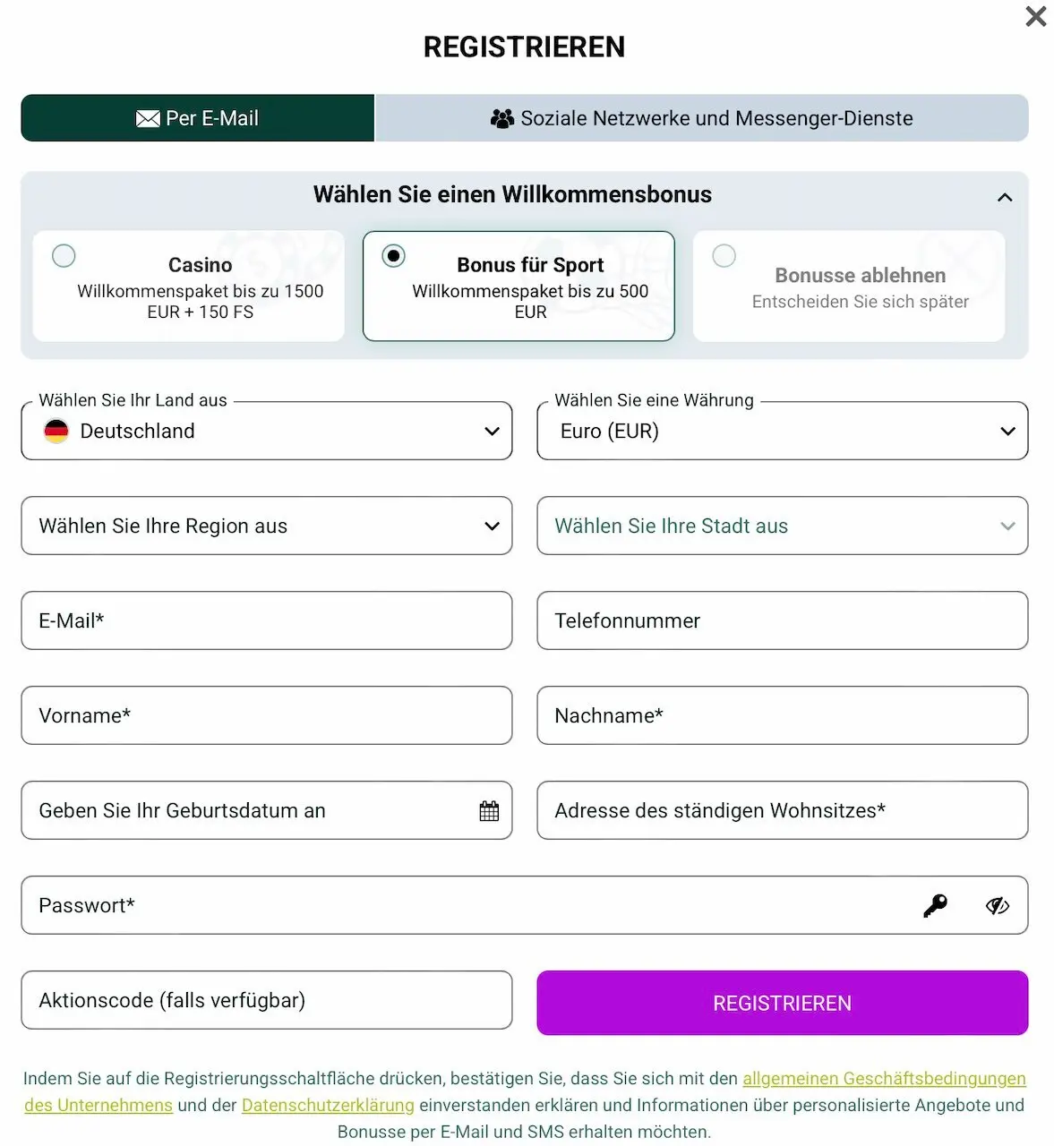 SpinBetter Registrierung