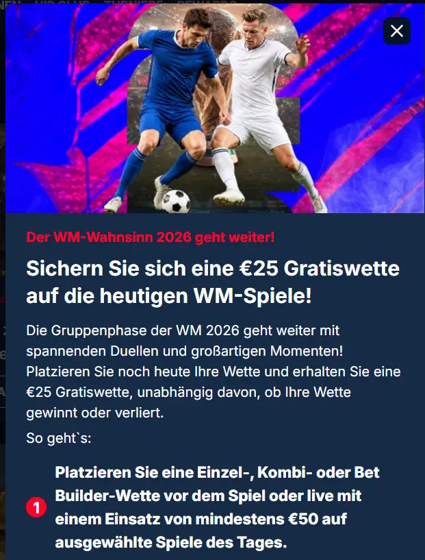 WM-Gratiswette - nur für kurze Zeit verfügbar // Bild: KudosBet
