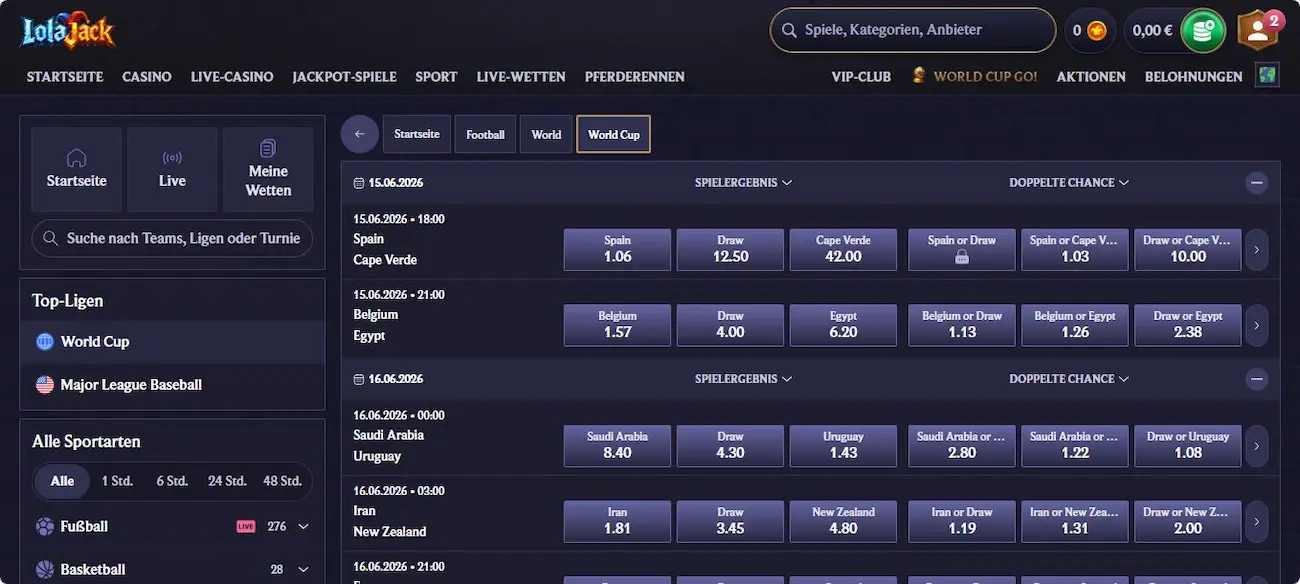 LolaJack Sportwetten Portfolio