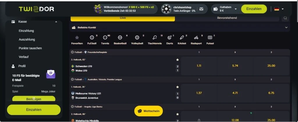 Twindor Sportwetten Sportwetten-Angebot
