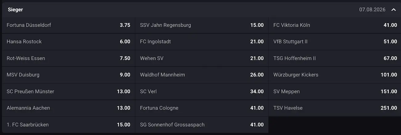 3. Liga Prognosen & Tipps auf den Meister - Quoten bei N1Bet
