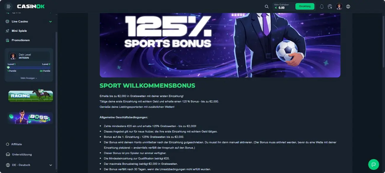 CasinoOK Bonus für Neukunden
