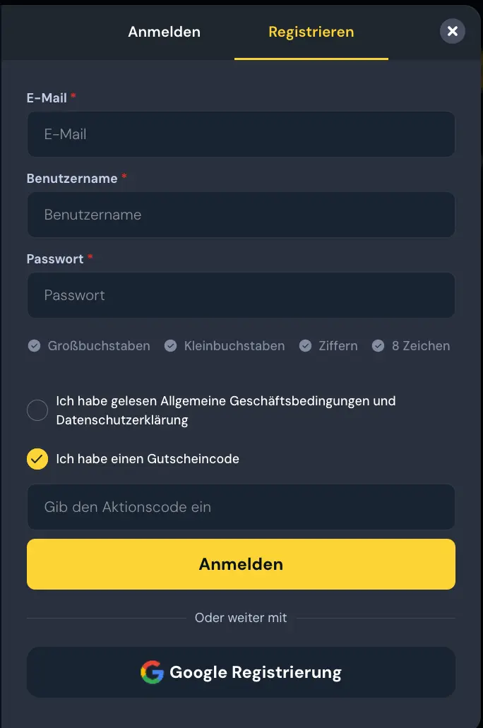 CocoBet Registrierung mit oder ohne Aktionscode