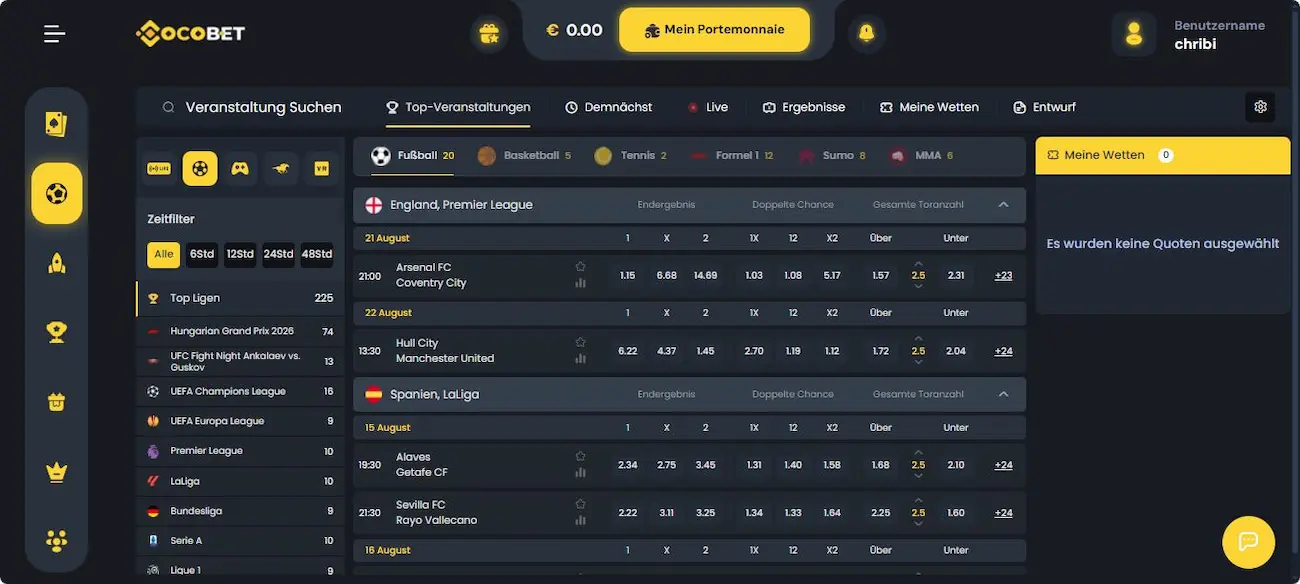 CocoBet Sportwetten Angebot