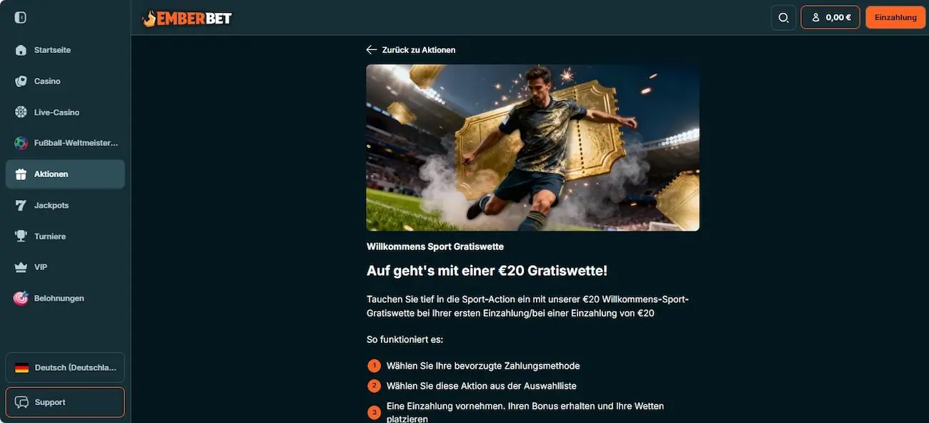 EmberBet Freiwette: Profitiere von einem weiteren Bonusangebot