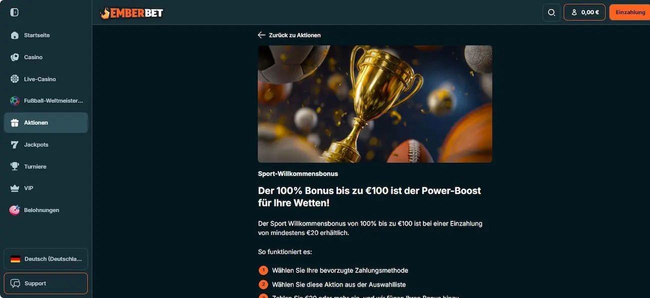 EmberBet Bonus für Neukunden