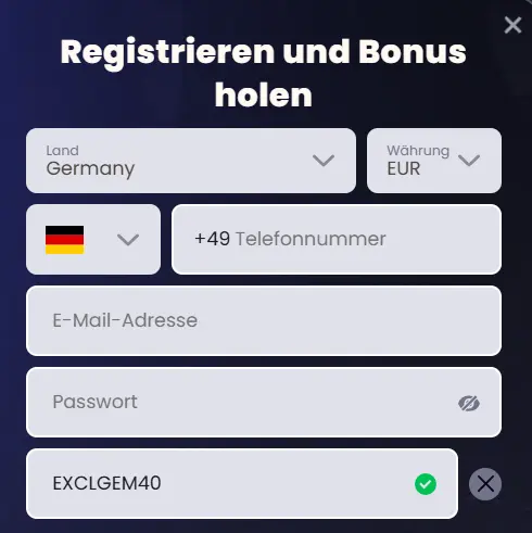 SlotsGem Registrierung mit Aktionscode - so gehst du vor