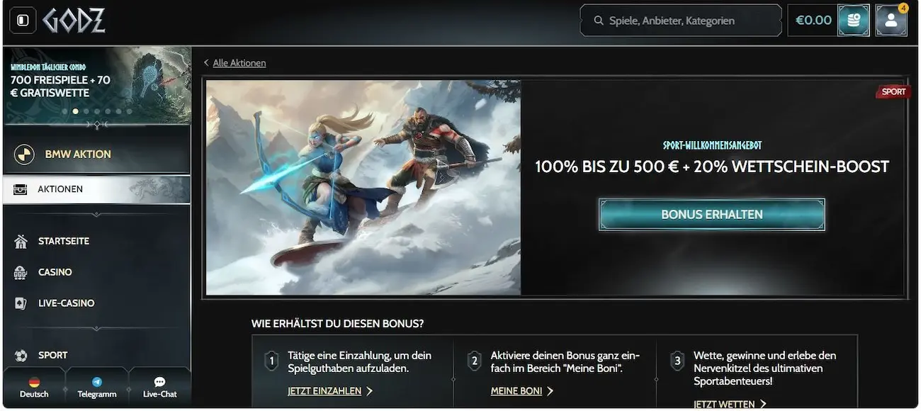 Godz Bonus für Neukunden