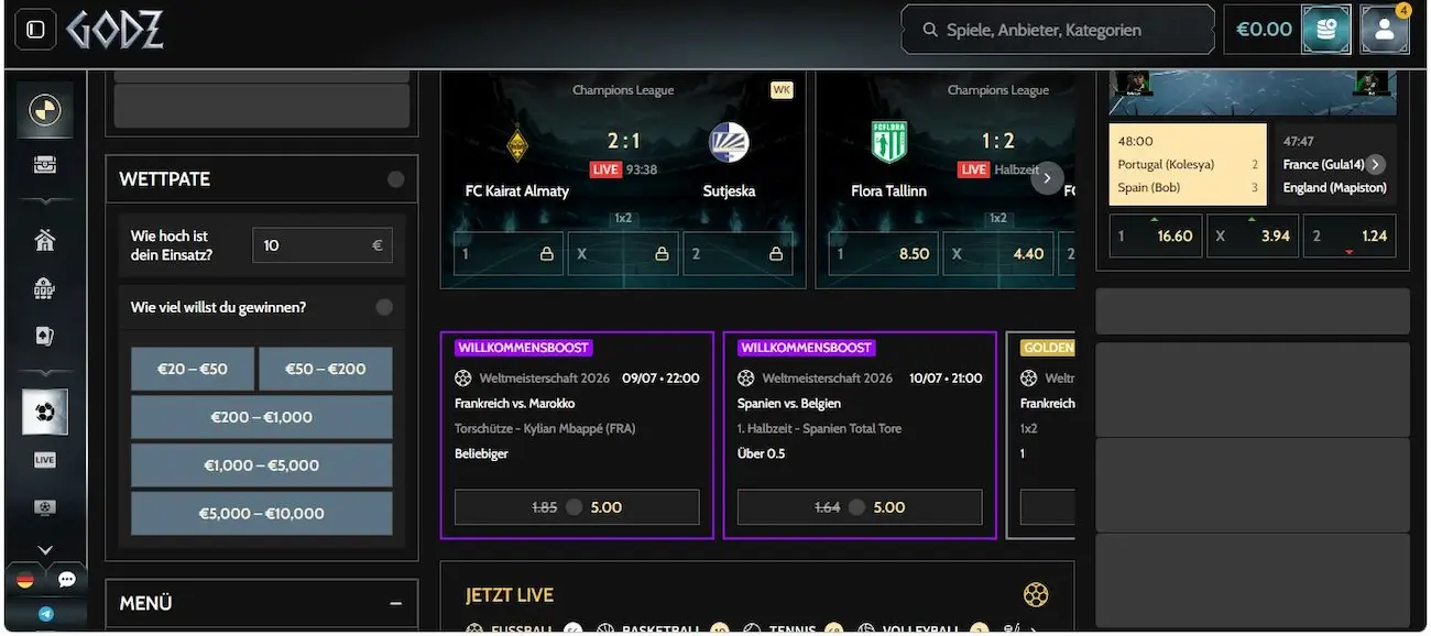 Godz Sportwetten Angebot