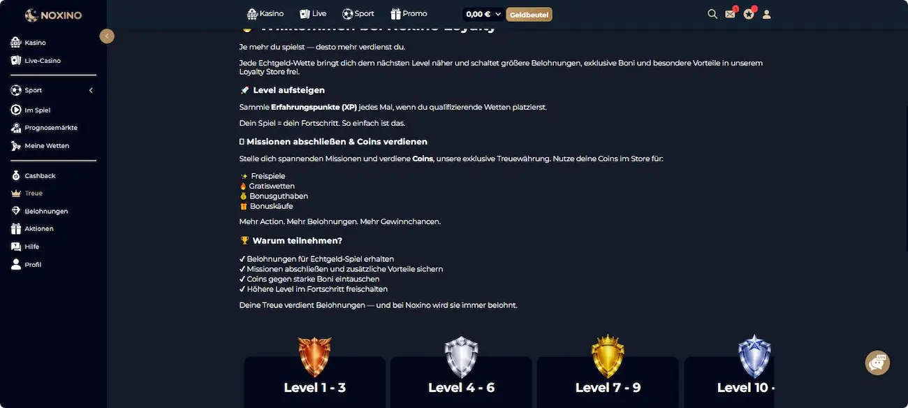 Noxino Test: Regeln zum Treueprogramm
