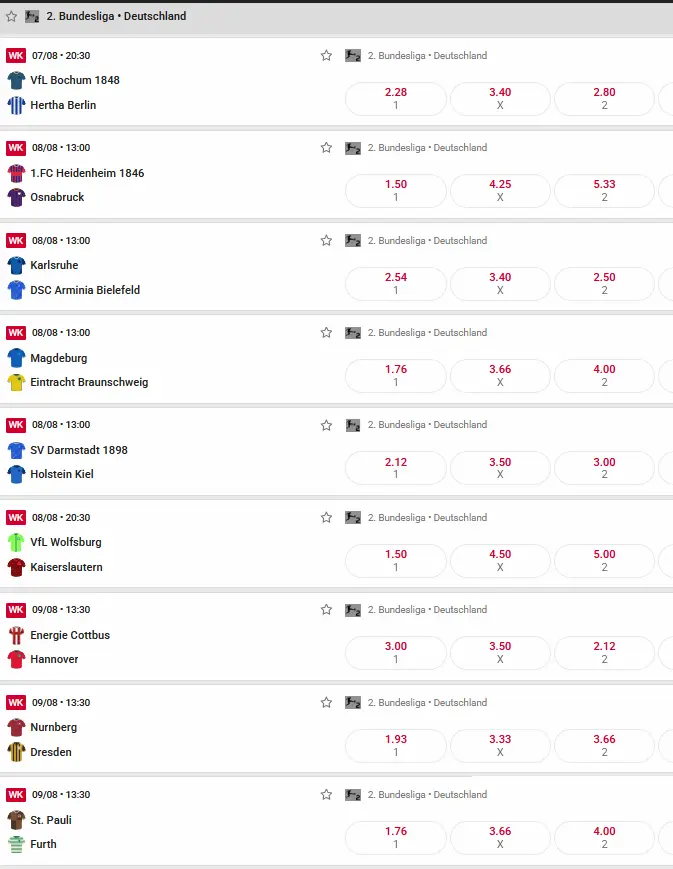 2. Bundesliga Quoten zum 1. Spieltag der Saison 2026/27 // Bild: Betista