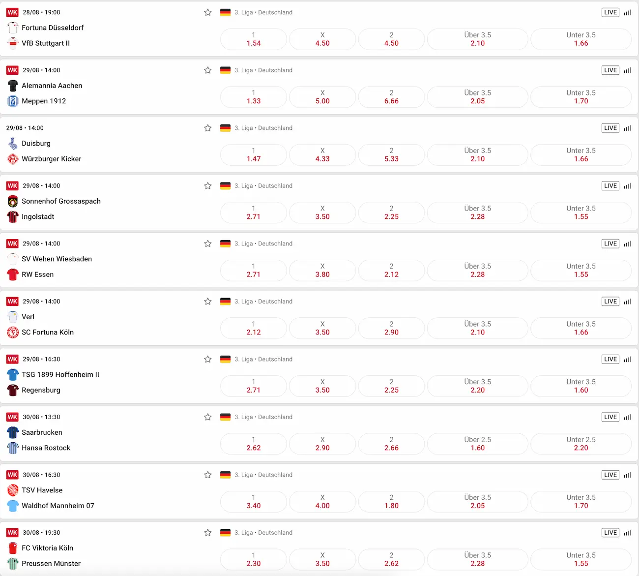 3. Liga Quoten zum 3. Spieltag bei Betista