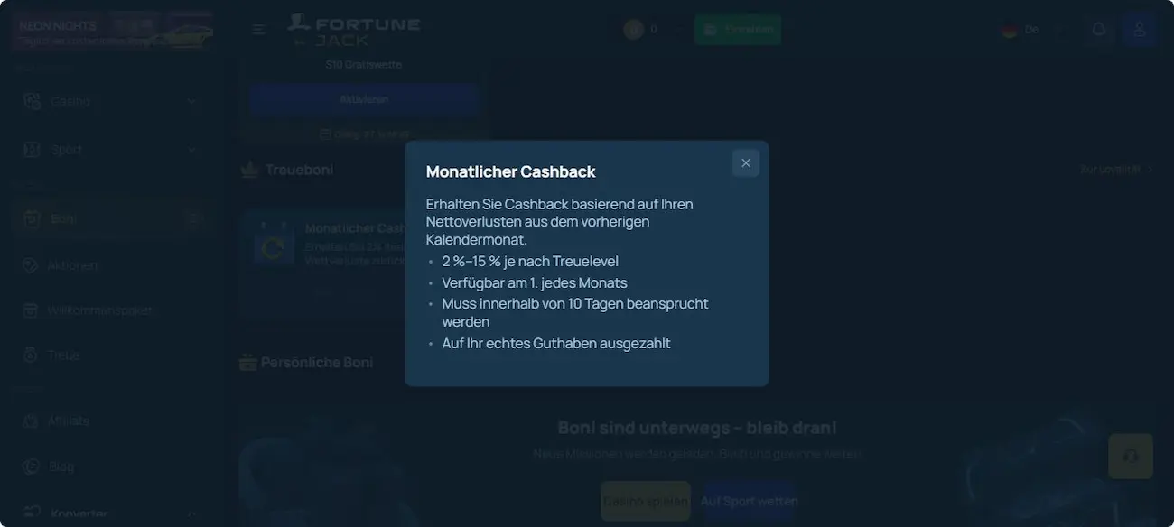 FortuneJack Aktionen für Bestandskunden - Part II