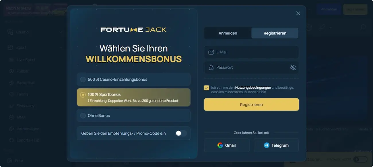 Empfehlungscode von FortuneJack - Gibt es einen Promo-Code?