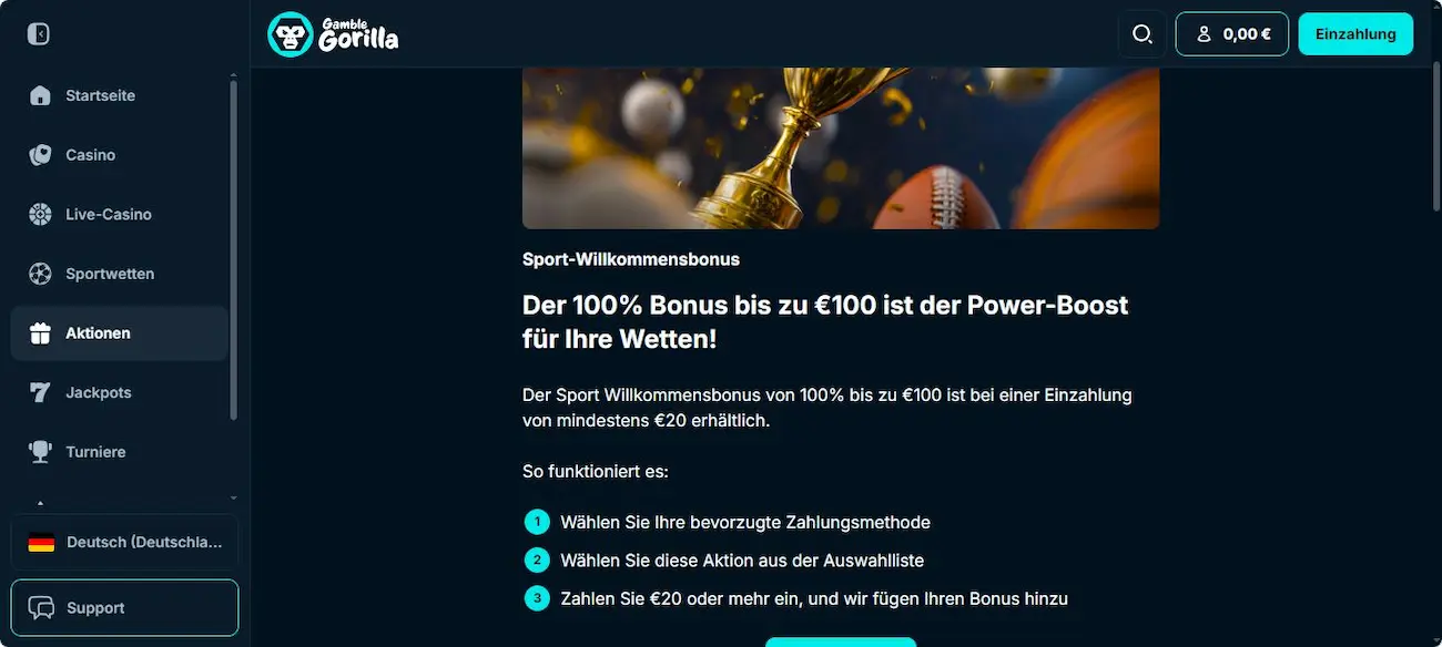 GambleGorilla Bonus für Neukunden