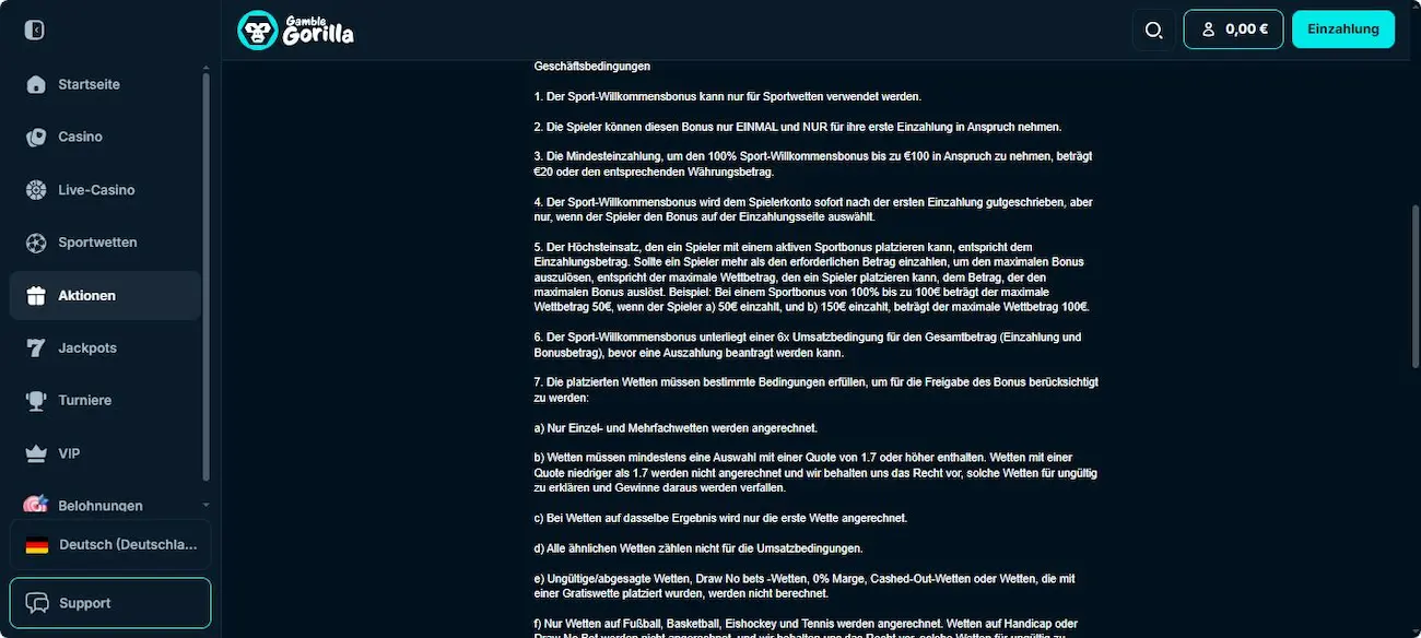 GambleGorilla Test der Bonusregeln