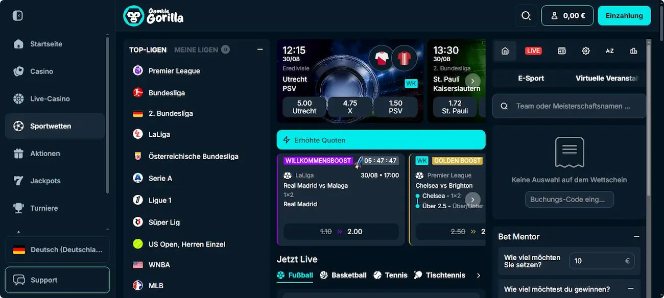 GambleGorilla Sportwetten Angebot