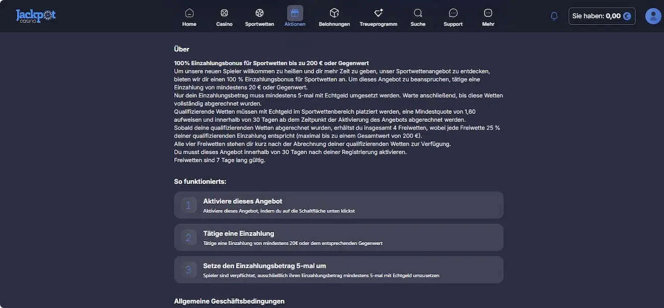 JackpotCasino Bonus-Regeln in der Übersicht