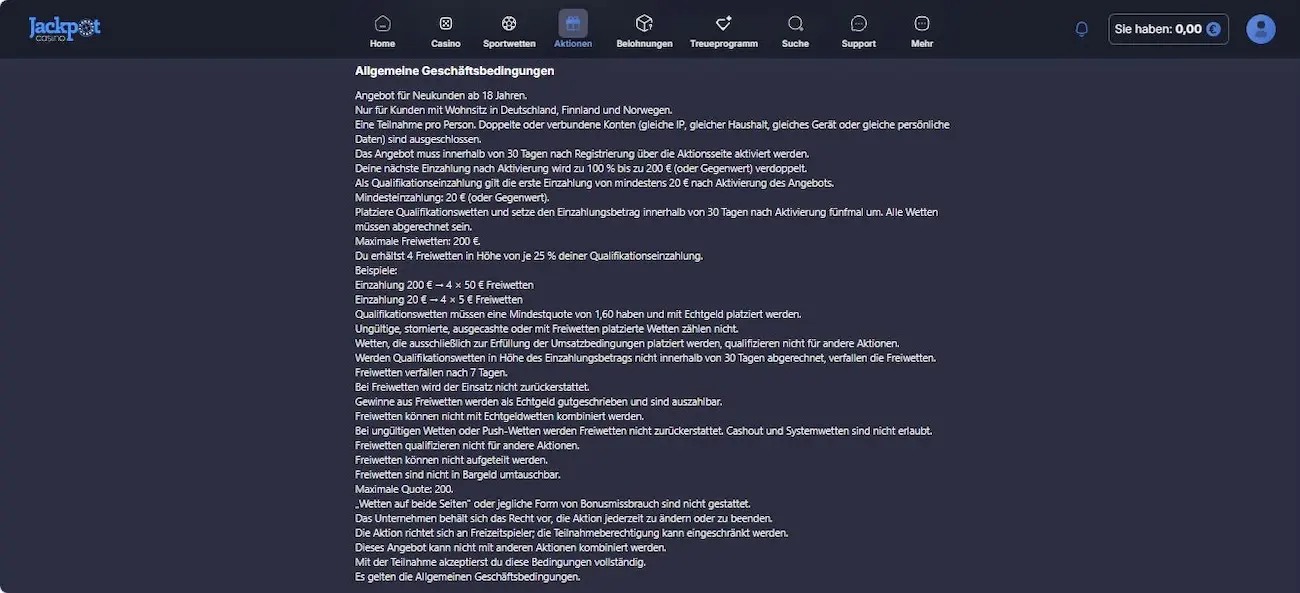 JackpotCasino Willkommensbonus - weitere Erklärungen