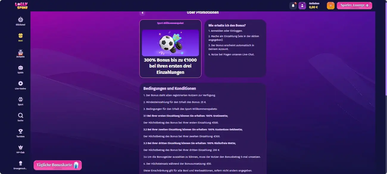 LollySpins Neukundenbonus