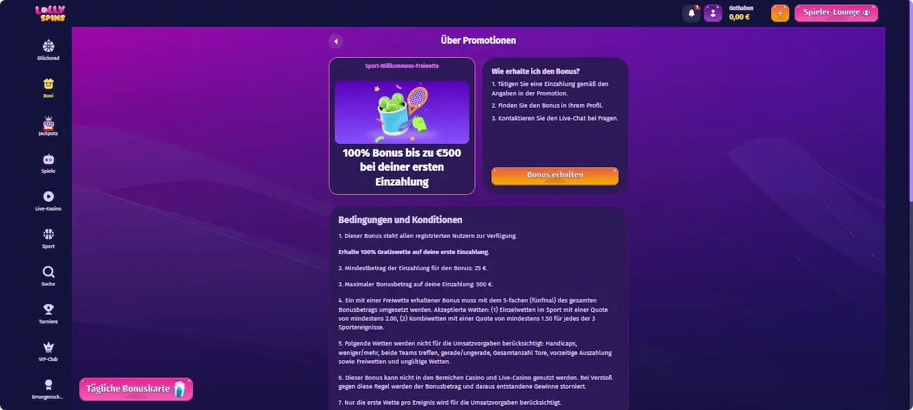 LollySpins Bonus: die Regeln