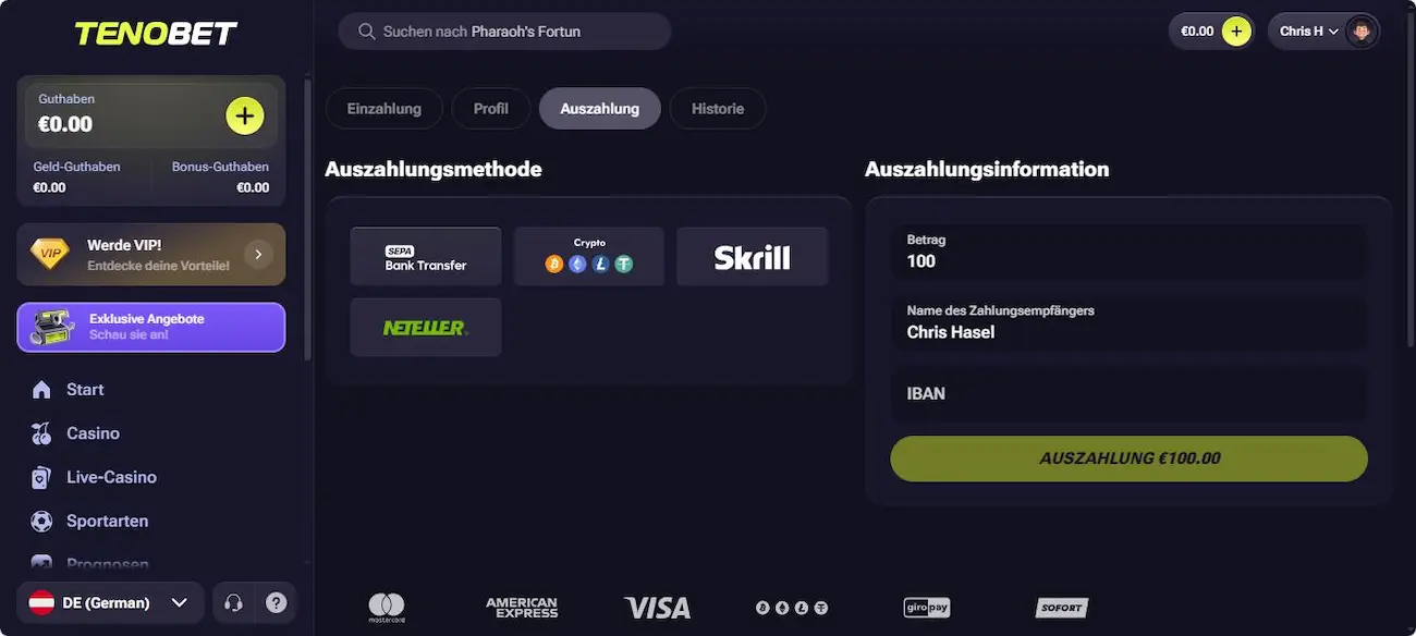 TenoBet Erfahrung mit der Auszahlung